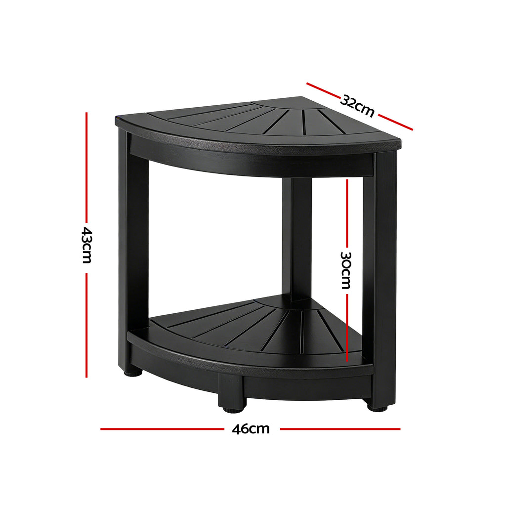 Gardeon Outdoor Coffee Side Table HDPE Desk Corner Shower Stool Bench Seat with Storage Shelf Black
