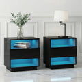 Artiss 2x Bedside Table LED with 2 Shelves - HANA Black