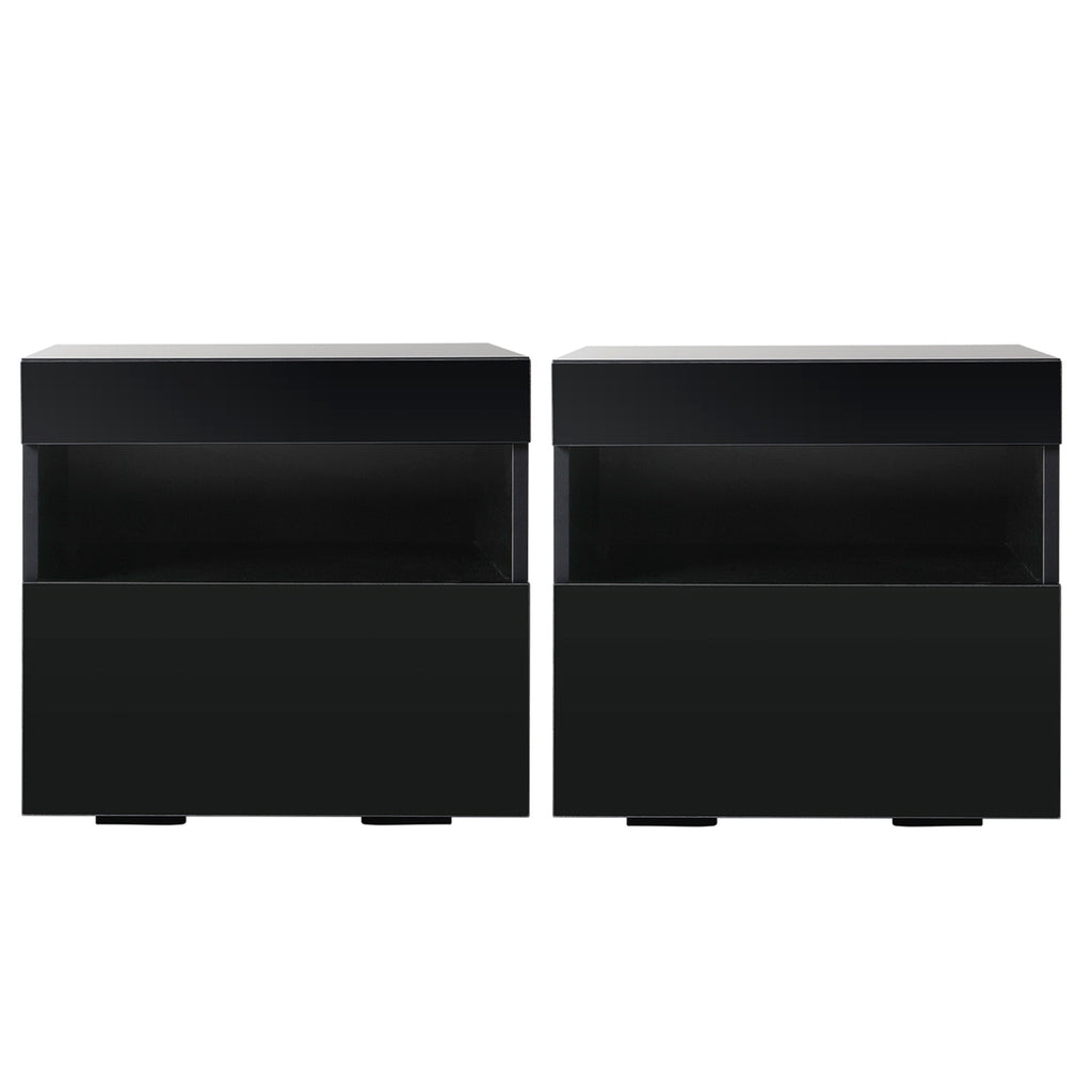 Artiss 2x Bedside Table LED - HERES Black