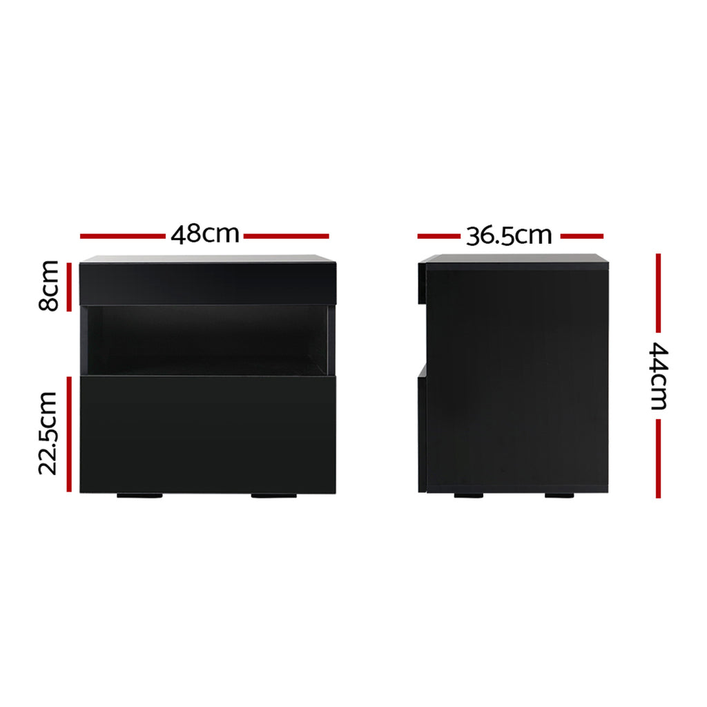 Artiss 2x Bedside Table LED - HERES Black