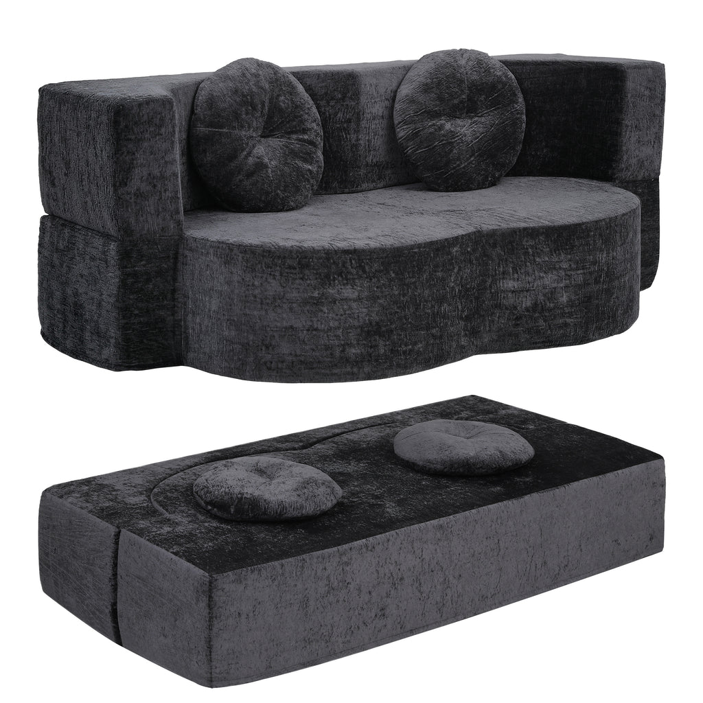 Artiss 2 in 1 Convertible Compressed Sofa Bed, Folding Boneless Sofabed for Living Room ,Comfort Curved Sleeper Couch with High Density Sponge, Apartment Essentials, No Assembly, 2 Pillows, Grey