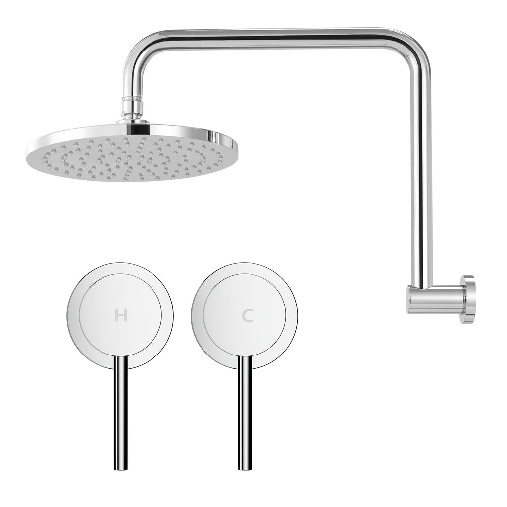 Cefito 9'' Rain Overhead Swivel Shower Head with Wall Twin Swivel Bathroom Tap Silver