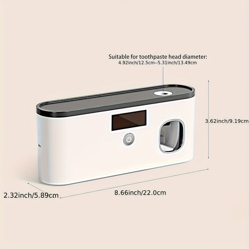 1 Black Gold Smart Toothbrush Organizer, Bathroom Toothbrush Placement and Organization, Automatic Toothpaste Dispenser - Wall Mount, 5-Slot Storage, Durable Plastic, USB Rechargeable Lithium Battery, Modern Bathroom Organization and Home Decor