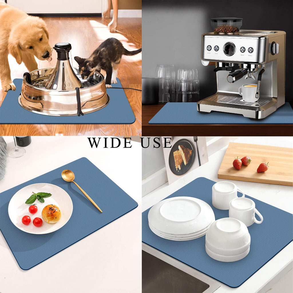 Kitchen Counter Mat for Coffee Maker – Absorbent & Quick-Dry Bar Pad with Non-Slip Backing, Protective Surface for Espresso Machine, Dish Drying Mat (Blue,40*50cm)