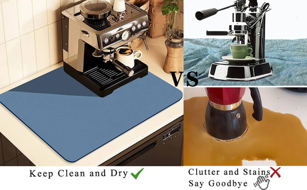 Kitchen Counter Mat for Coffee Maker – Absorbent & Quick-Dry Bar Pad with Non-Slip Backing, Protective Surface for Espresso Machine, Dish Drying Mat (Blue,40*50cm)