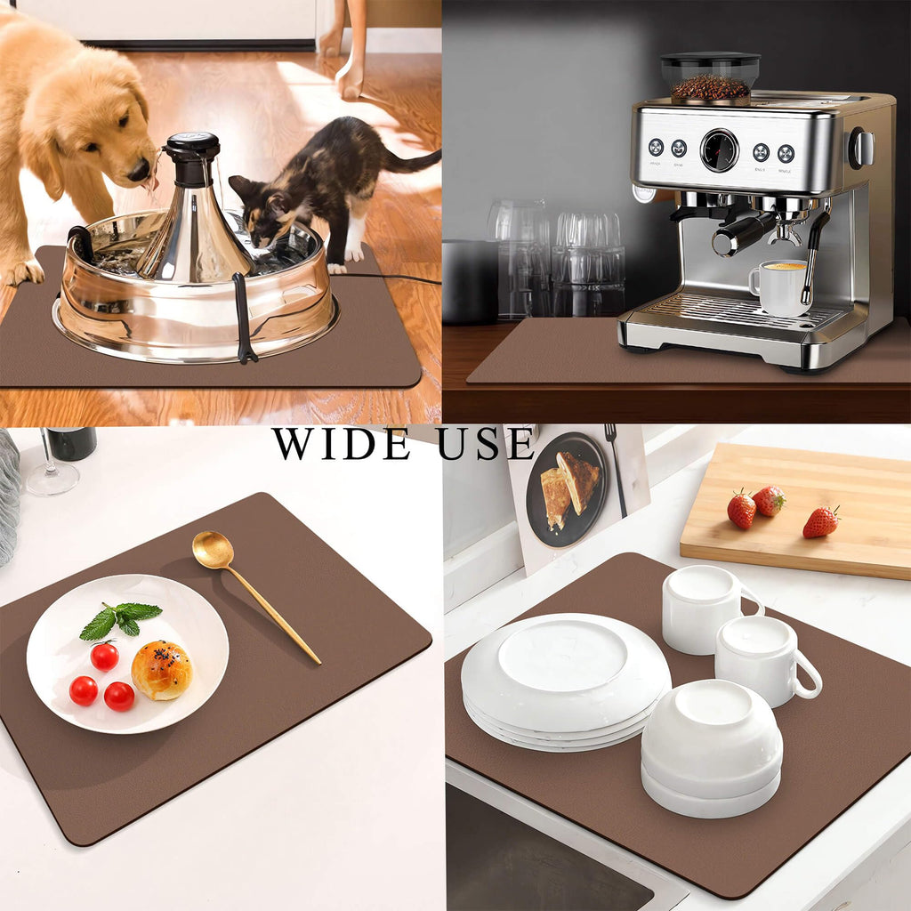 Kitchen Counter Mat for Coffee Maker – Absorbent & Quick-Dry Bar Pad with Non-Slip Backing, Protective Surface for Espresso Machine, Dish Drying Mat (Brown,40*60cm)