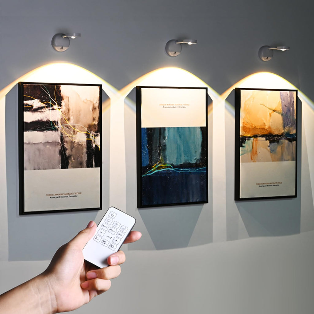 3-Pack Rechargeable LED Wall Spotlight for Art – Wireless Motion Sensor Picture Light with Remote, 3 Color Temperatures, Dimmable & Adjustable Head, No Wiring Needed (White)