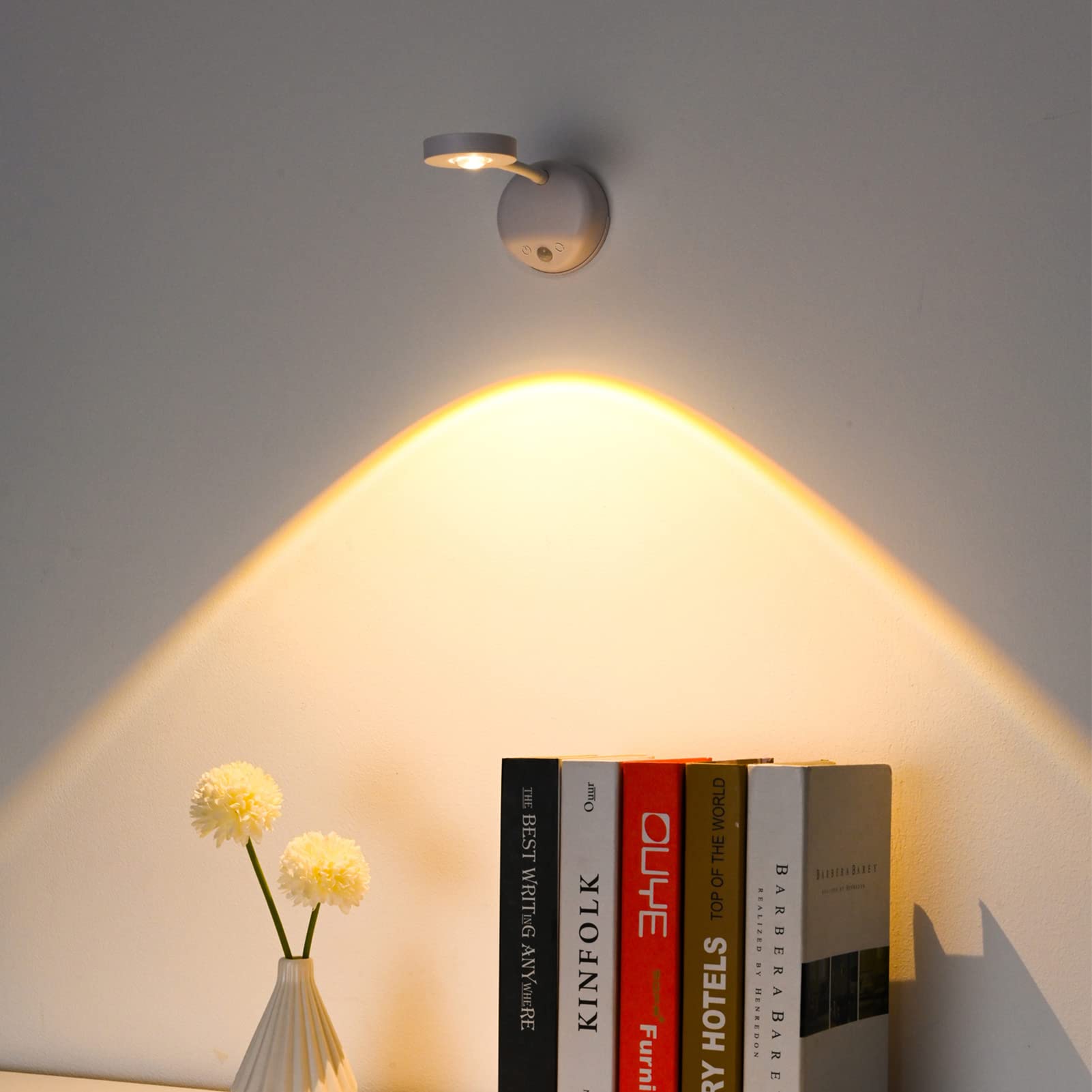 3-Pack Rechargeable LED Wall Spotlight for Art – Wireless Motion Sensor Picture Light with Remote, 3 Color Temperatures, Dimmable & Adjustable Head, No Wiring Needed (White)