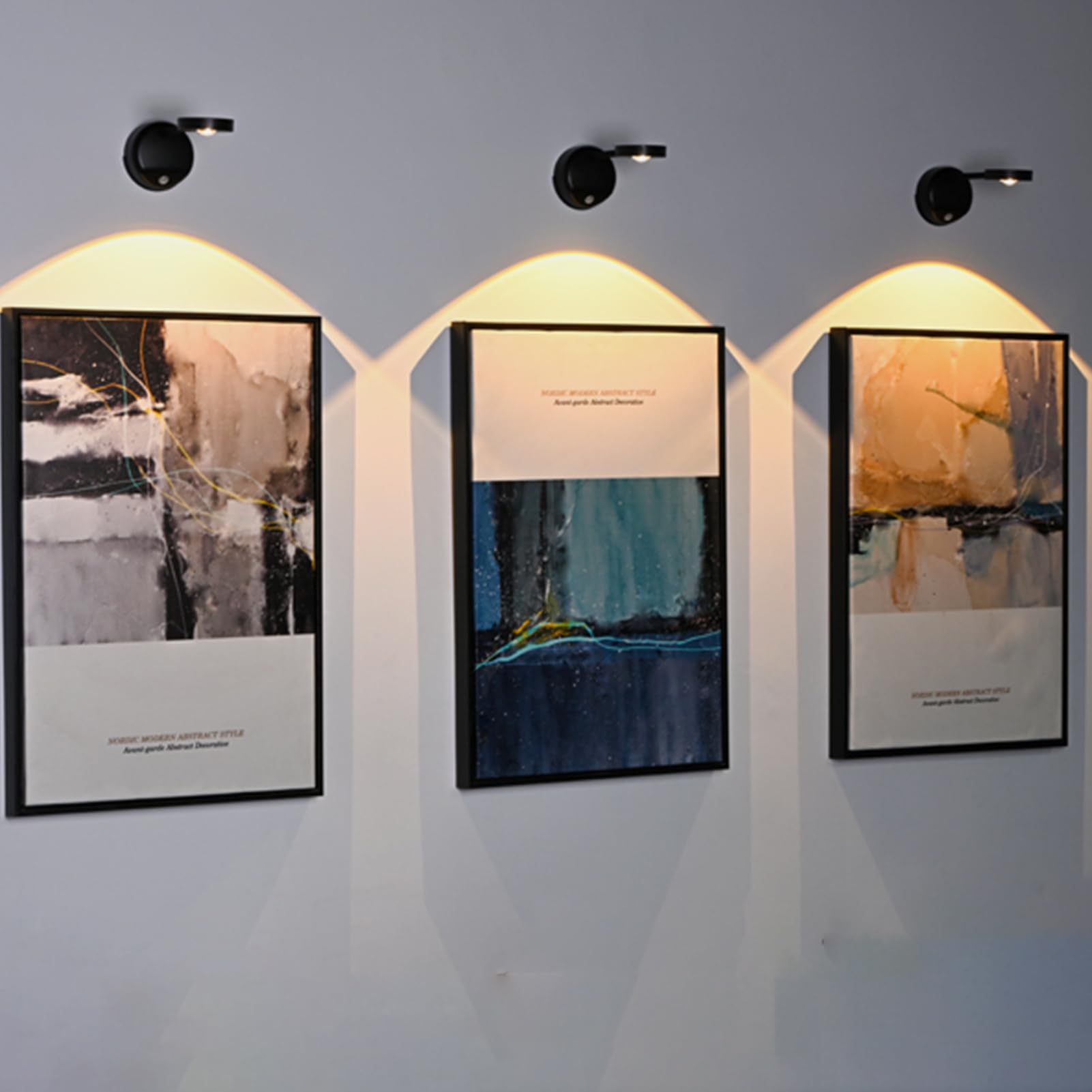 3-Pack Rechargeable LED Wall Spotlight for Art – Wireless Motion Sensor Picture Light with Remote, 3 Color Temperatures, Dimmable & Adjustable Head, No Wiring Needed (White)