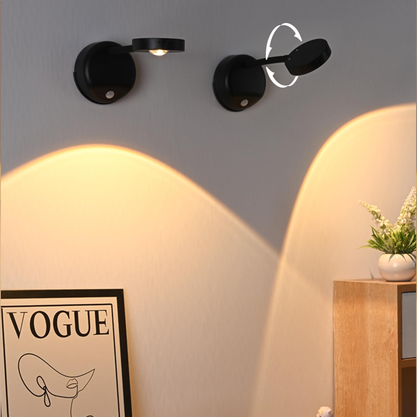 3-Pack Rechargeable LED Wall Spotlight for Art – Wireless Motion Sensor Picture Light with Remote, 3 Color Temperatures, Dimmable & Adjustable Head, No Wiring Needed (White)