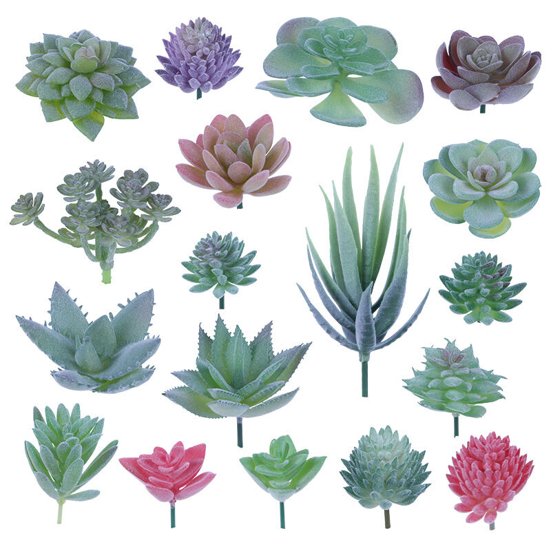 18 pcs Artificial Succulent Plants Flocking Potless Mini Fake Succulent Plants For Lotus Landscape Decorative Garden