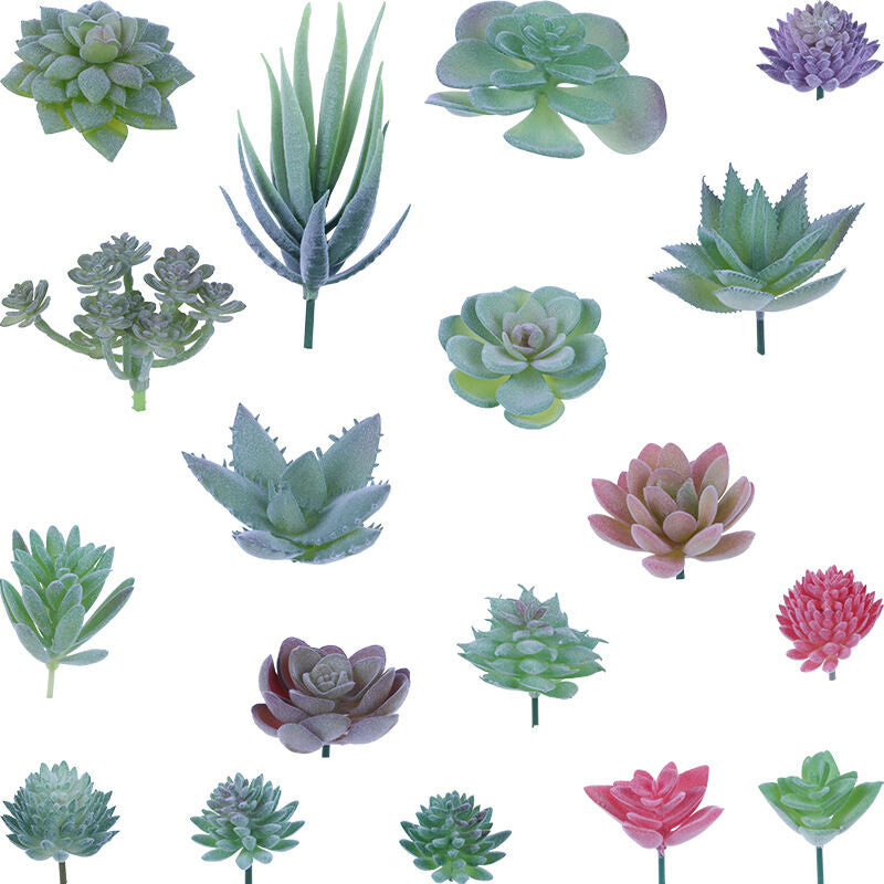 18 pcs Artificial Succulent Plants Flocking Potless Mini Fake Succulent Plants For Lotus Landscape Decorative Garden