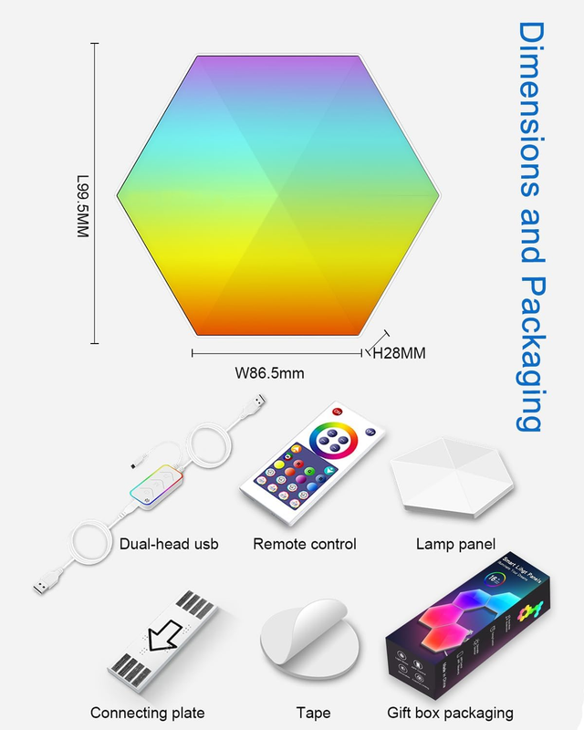 10 Pack Hexagon LED Wall Lights, Smart RGB Honeycomb Lights with APP & Voice Control, Music Sync Modular LED Panels for Gaming Room, Bedroom & Home Theater Decor