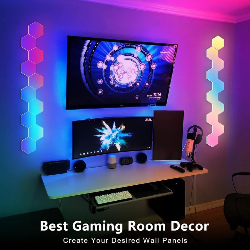 10 Pack Hexagon LED Wall Lights, Smart RGB Honeycomb Lights with APP & Voice Control, Music Sync Modular LED Panels for Gaming Room, Bedroom & Home Theater Decor