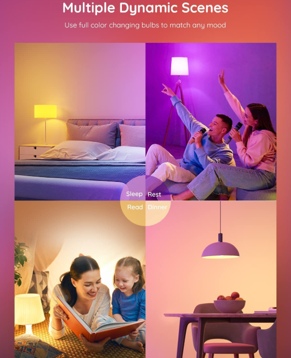 4 Pack Smart Light Bulbs,WiFi & Bluetooth LED Light Bulb That Works with Alexa & Google Home, Color Changing Light Bulb, 9W  E27 2.4Ghz WiFi Light Bulbs Tuya Smart APP