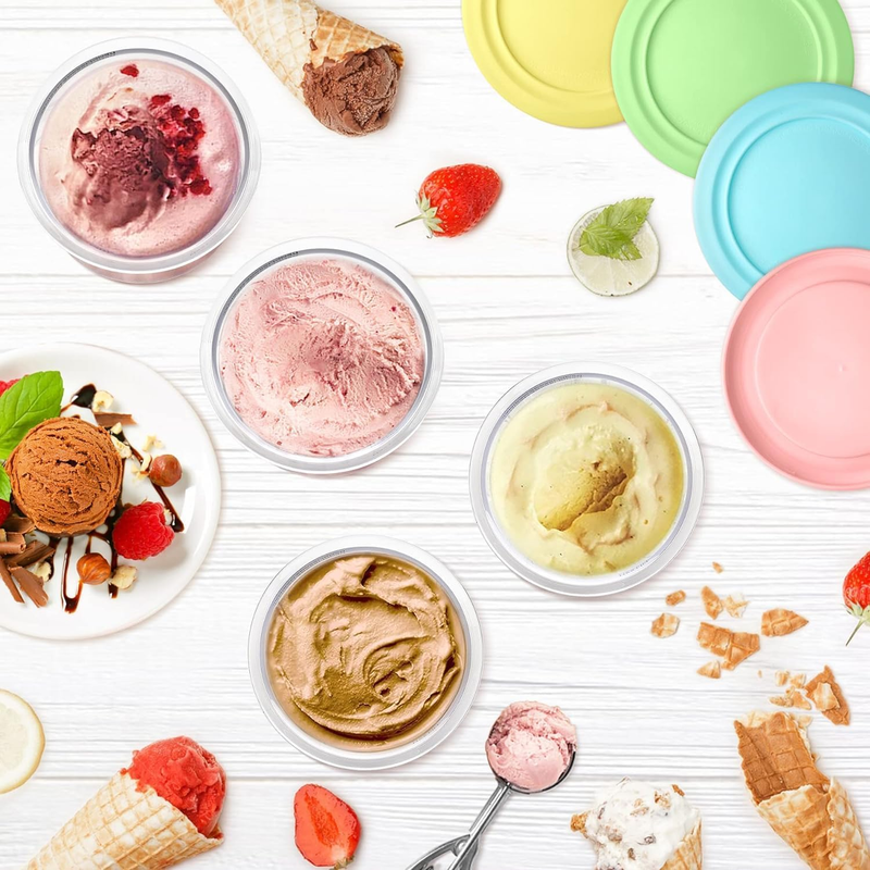 Creami Pints and Lids for Ninja,4 pack Creamy Icecream Containers Cups Jars Tubs Canisters Set,Smoothie Pot Compatible with NC299AMZ & NC300s Series Creamer Ice Cream Maker Machine