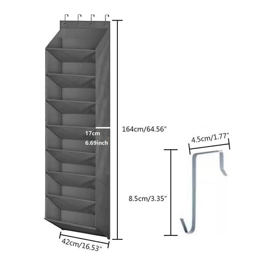 12 Pairs Wall Mounted Shoe Rack with Hooks, Shoe Hanger Storage for Door, 24 x 12 x 4 inches, Gray