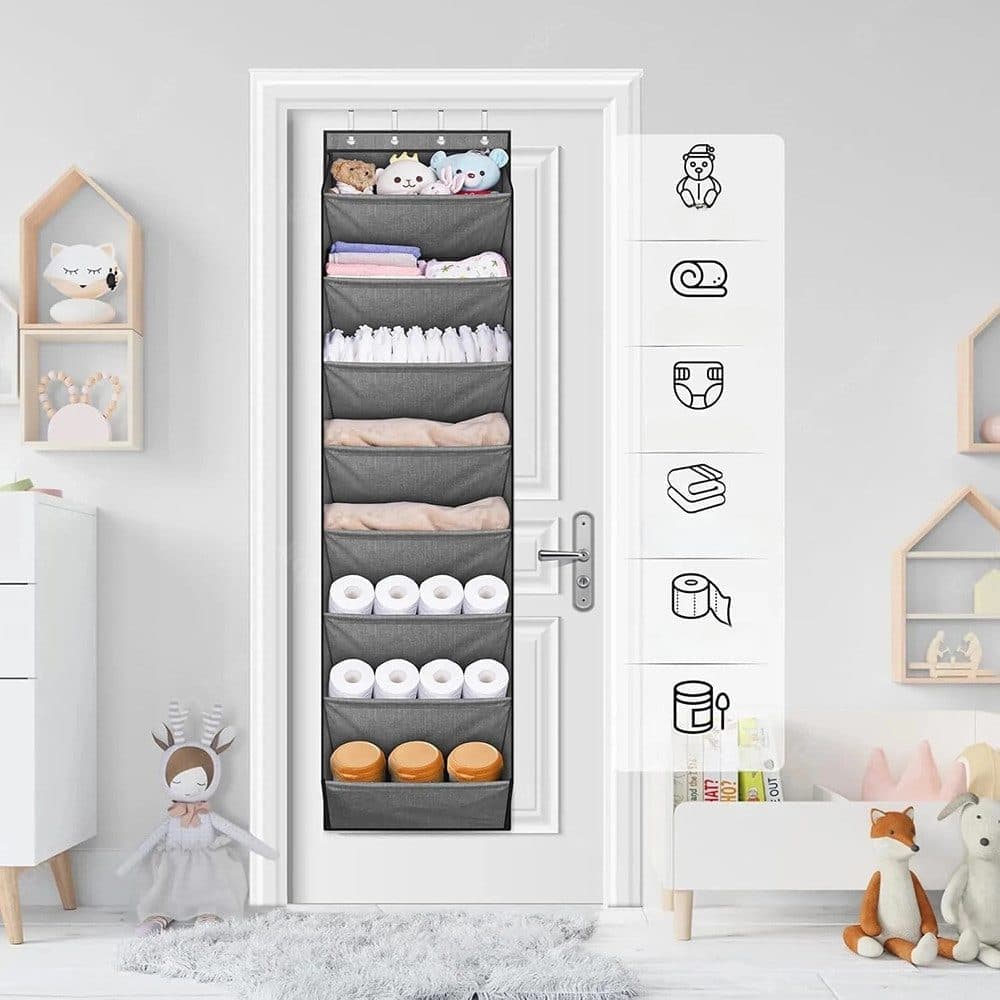 12 Pairs Wall Mounted Shoe Rack with Hooks, Shoe Hanger Storage for Door, 24 x 12 x 4 inches, Gray