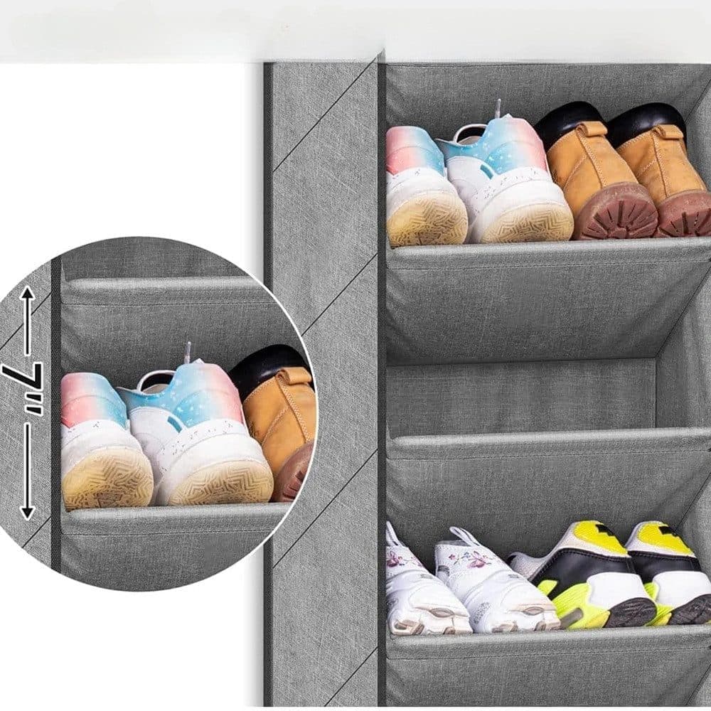 12 Pairs Wall Mounted Shoe Rack with Hooks, Shoe Hanger Storage for Door, 24 x 12 x 4 inches, Gray