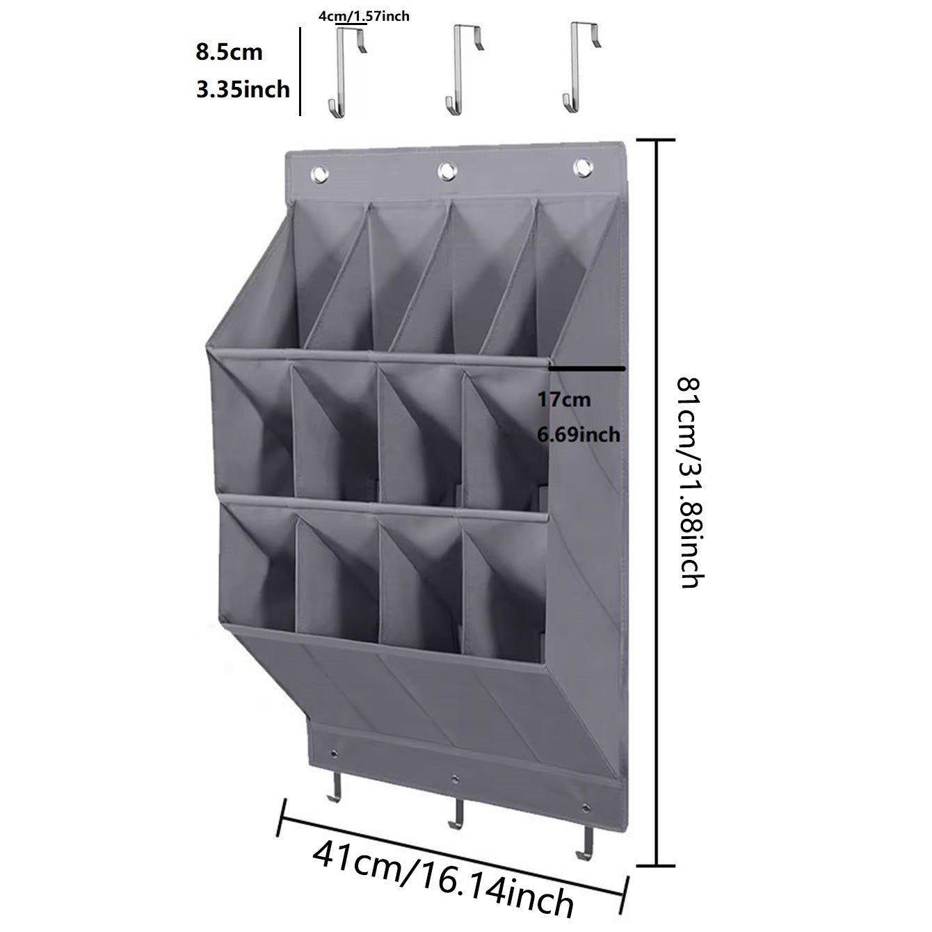 Wall-mounted Shoe and Hat Rack with Hooks, Multi-functional Storage for Door Hanging, Gray
