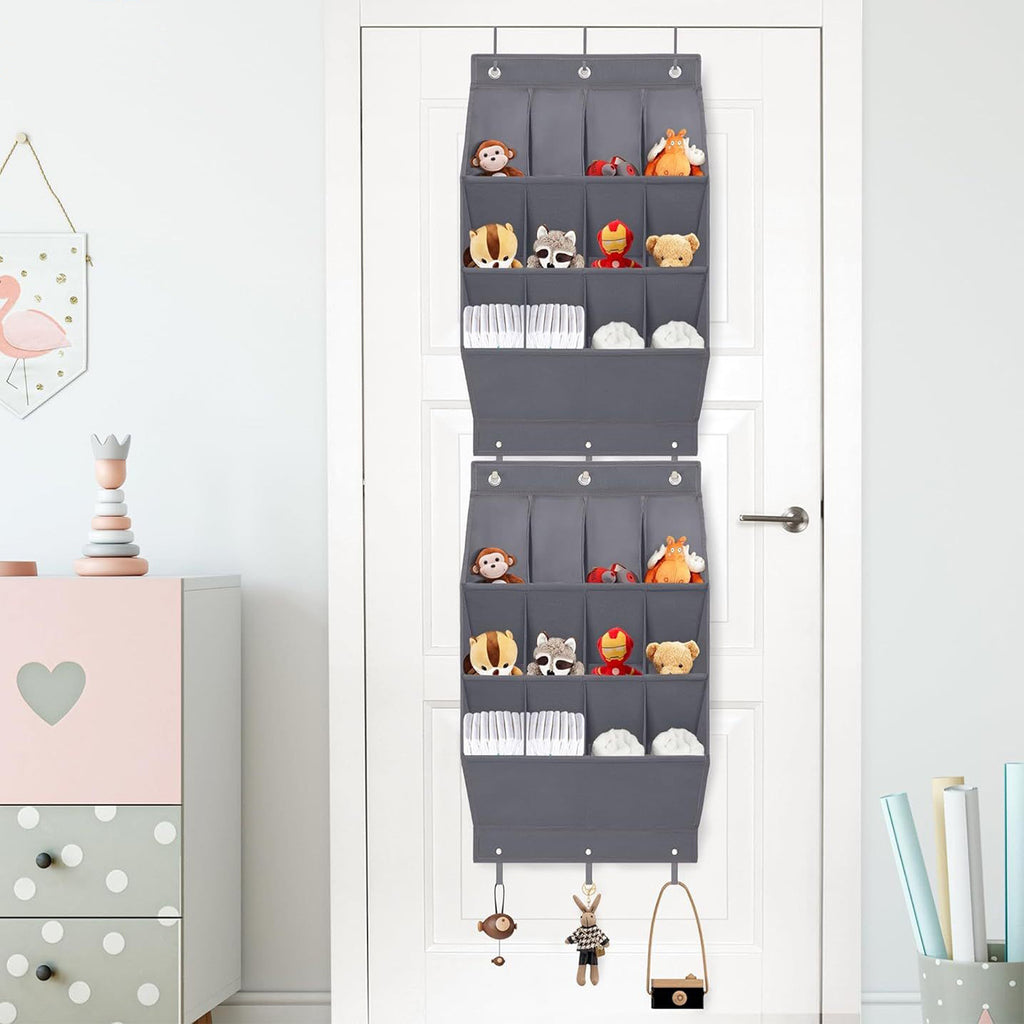 Wall-mounted Shoe and Hat Rack with Hooks, Multi-functional Storage for Door Hanging, Gray