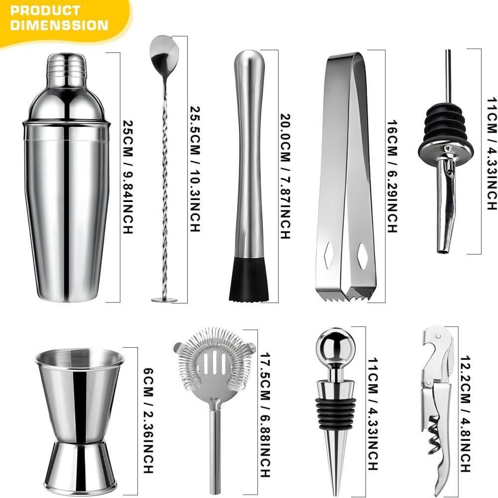 12-Piece Stainless Steel Cocktail Set with Bamboo Stand, Gold, Perfect Gift for Home Bar