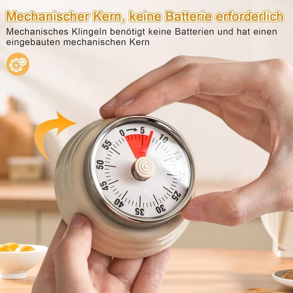60 Minute Mechanical Kitchen Timer with Magnet, Stainless Steel Black, 3.6 x 7.3cm
