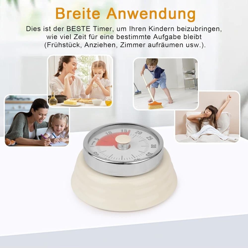 60 Minute Mechanical Kitchen Timer with Magnet, Stainless Steel Black, 3.6 x 7.3cm