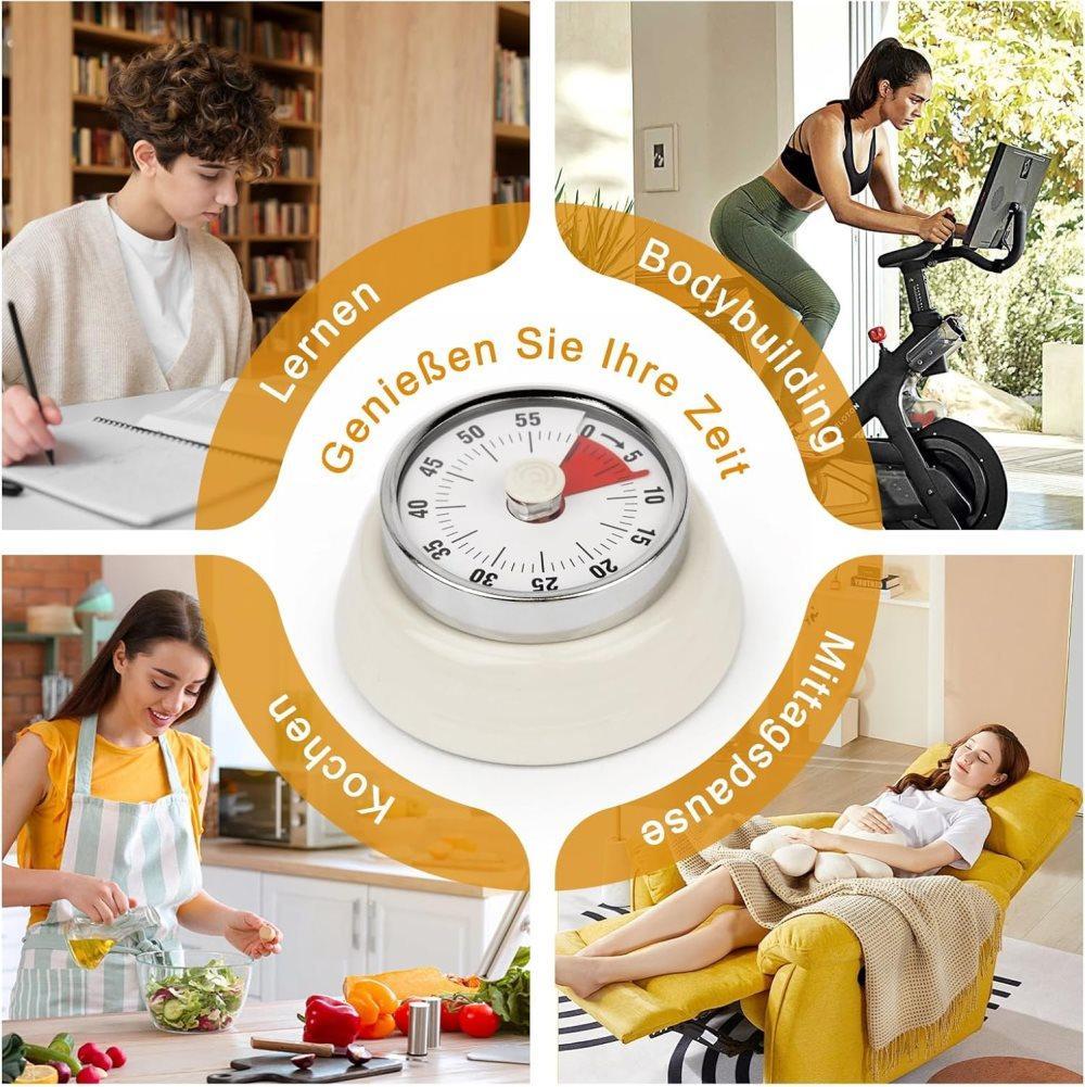 60 Minute Mechanical Kitchen Timer with Magnet, Stainless Steel Black, 3.6 x 7.3cm