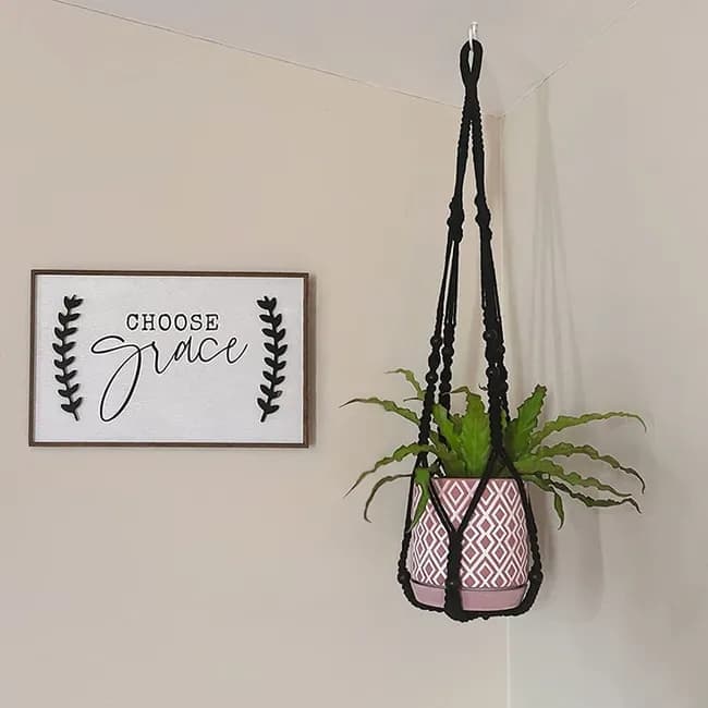 3 pcs Bohemian Plant Hanger for Indoor Plants with Braided Rope Beads and Lace Decoration, 35 Inch, Black