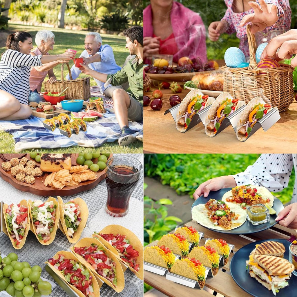 Taco Holder with 3 Compartments - Set of 2 - Stainless Steel - Taco Holder - Tortilla Holder - Tortilla Stand - Taco Rack - Taco and Tortilla Rack - Oven Safe - For 6 Tacos - Serving Dishes - Cooking & Dining - Cookware