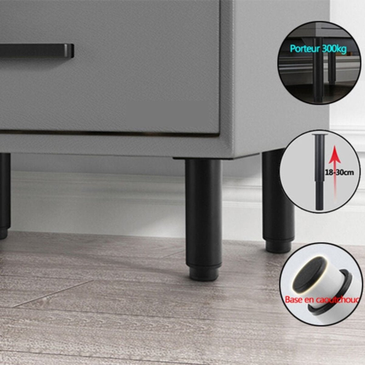 Adjustable Furniture Leg - Bed Frame Support Foot - 18-30cm - Adjustable Swivel Sofa Legs - Furniture Cabinet Table Bed Box Spring Leg Set - Leg - Legs - Bed Legs - Beds - sofa legs cabinet legs coffee table bed legs TV cabinet support legs - Black