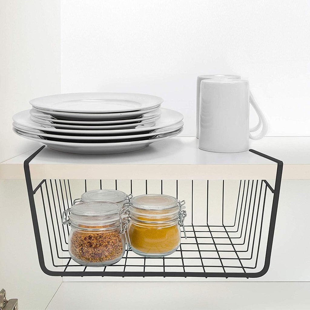 Closet Hanging Basket - 2 Pieces - Hanging Baskets - Storage Baskets - Cabinet Baskets - Tidy Hanging Basket - Hanging Basket for Closet - Hanging Basket for Under Shelf - Organizer - Desk and Kitchen Cabinet Organizer - Hanging - No Drilling Required - M