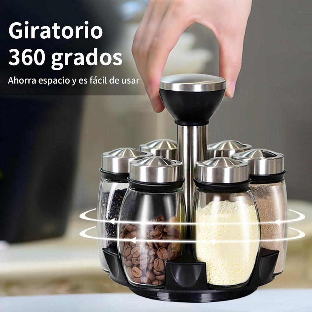 Spice Organizer | 360° Rotatable | With 6 Spice Jars | Glass Jars | 6 Spice Jars on Rack |