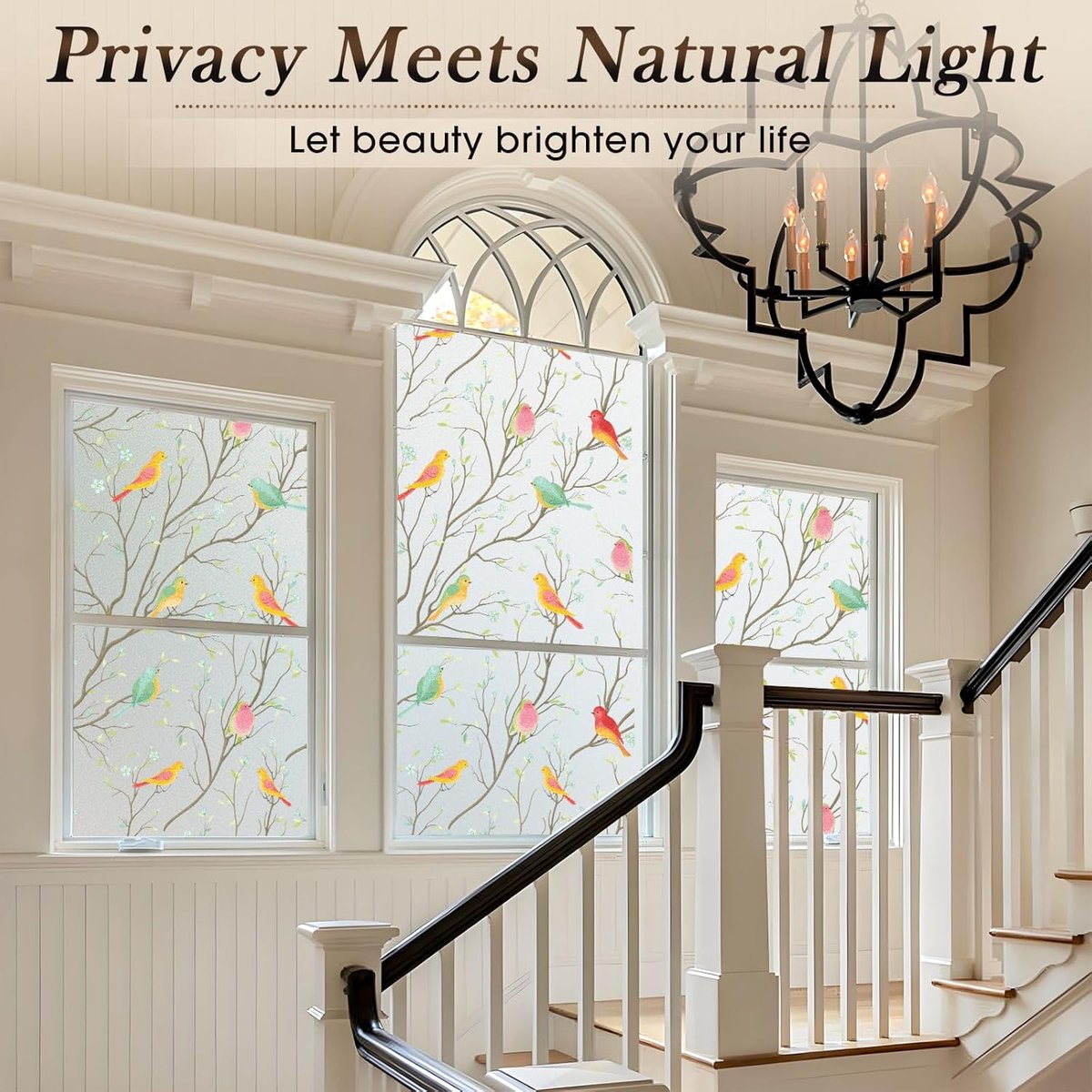 Window film - 45x200cm - privacy window film - stained glass window film - Privacy - Decorative film - static window film - Self-adhesive - Stained Glass - window film - for front door, bathroom, heat control, anti-UV