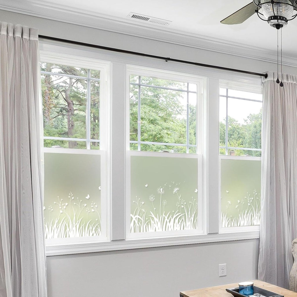 Window Privacy Film - Window Film - Anti-Peek Window Film - Glueless Frosted Privacy Film - Self-Adhesive Window Film - Flower Garden Window Stickers - Static Anti-Peek Window Film - for Kitchen, Bathroom, Window - Blackout Frosted Glass Film - 44 x 200 c