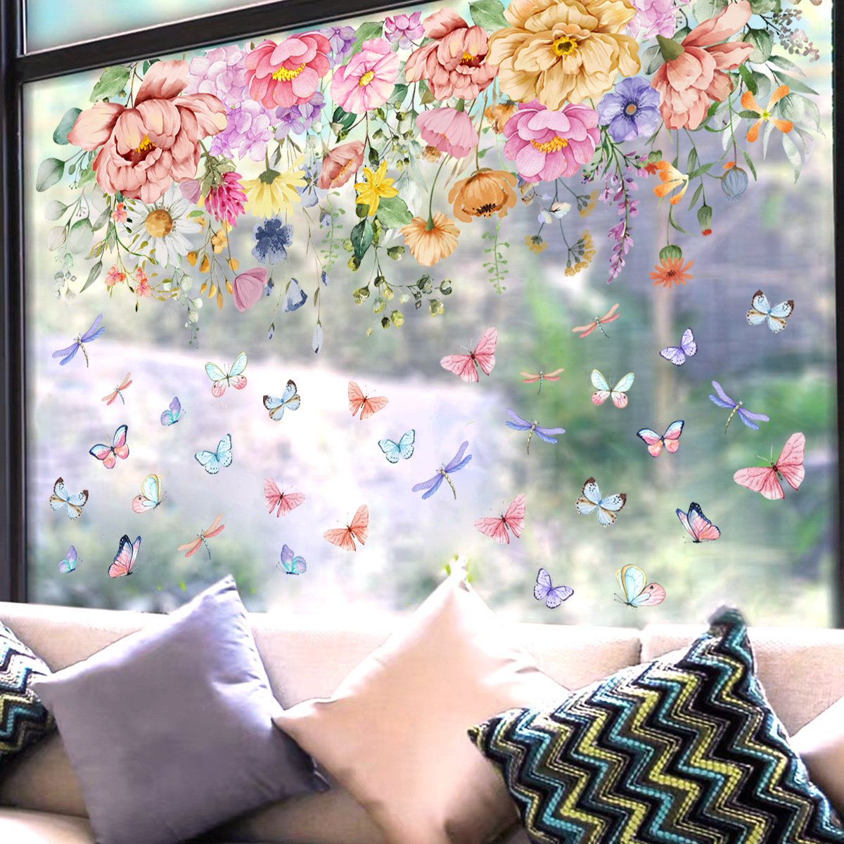 Static window sticker - window sticker - Wall decoration - 30*60cm - flower plant - PVC - C