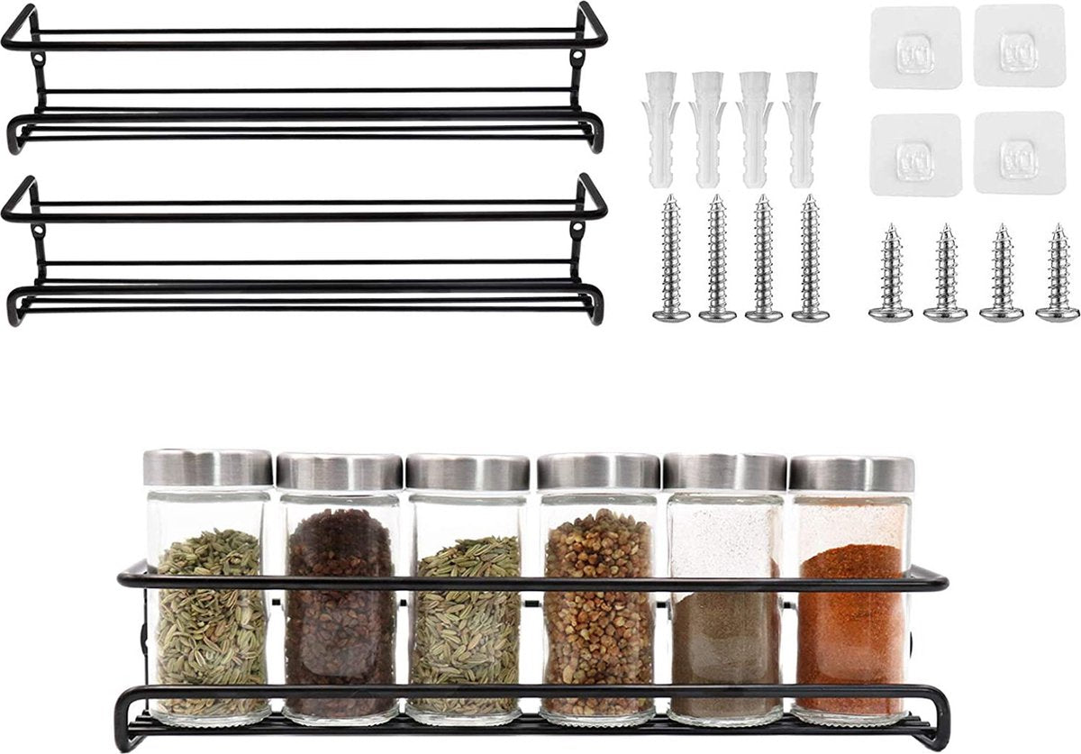 2 pieces - Wall spice rack - hanging - Wall rack - kitchen spice rack - hanging organizer - spice rack for kitchen cupboard - Spice Rack - Hanging spice rack - Black - 29*6.5*6.5cm