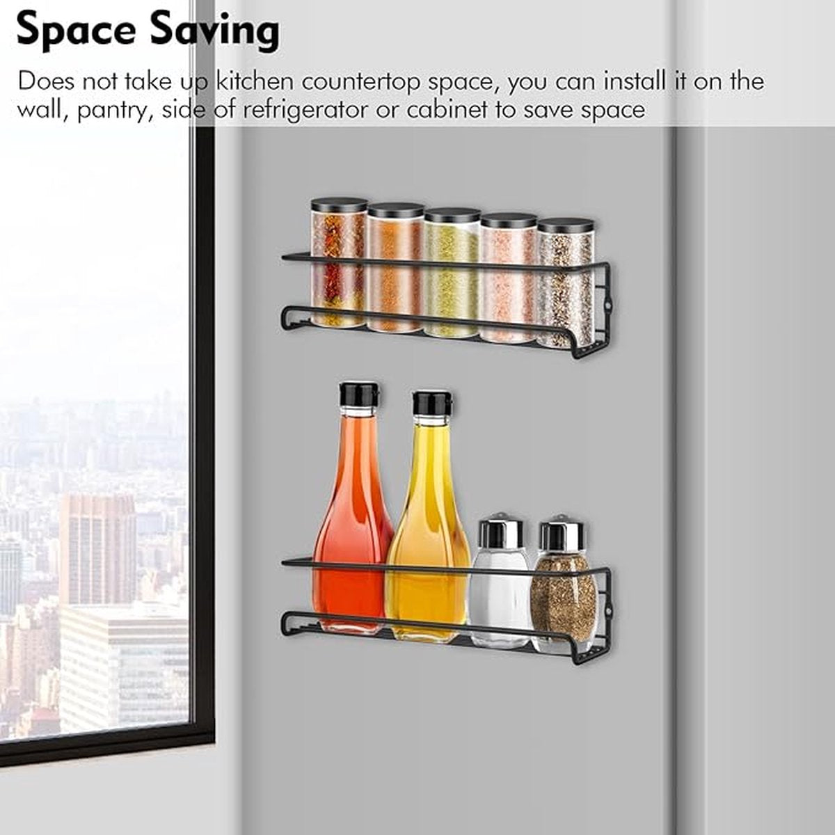 2 pieces - Wall spice rack - hanging - Wall rack - kitchen spice rack - hanging organizer - spice rack for kitchen cupboard - Spice Rack - Hanging spice rack - Black - 29*6.5*6.5cm