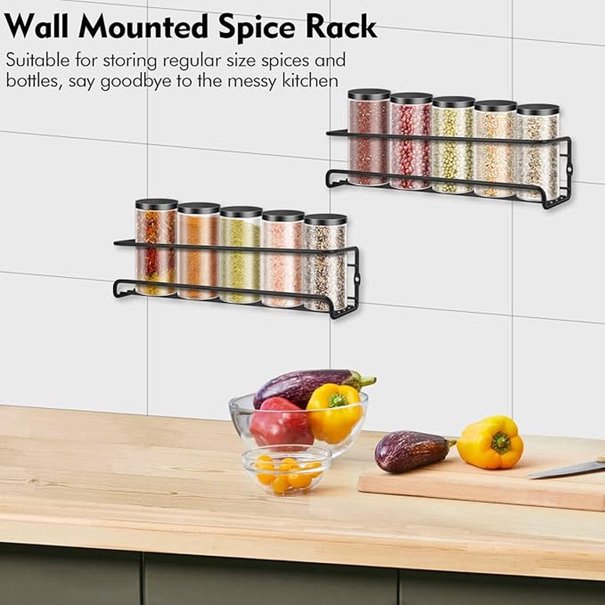2 pieces - Wall spice rack - hanging - Wall rack - kitchen spice rack - hanging organizer - spice rack for kitchen cupboard - Spice Rack - Hanging spice rack - Black - 29*6.5*6.5cm