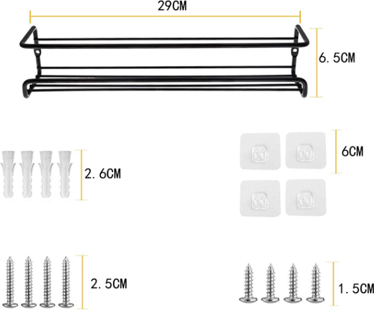 2 pieces - Wall spice rack - hanging - Wall rack - kitchen spice rack - hanging organizer - spice rack for kitchen cupboard - Spice Rack - Hanging spice rack - Black - 29*6.5*6.5cm
