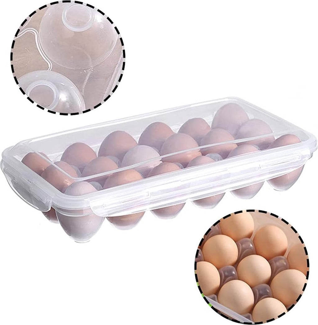 Egg carton, 18 racks refrigerator egg storage box with lid, egg rack, egg holder for refrigerator, egg storage container, plastic, transparent 32 x 18 cm