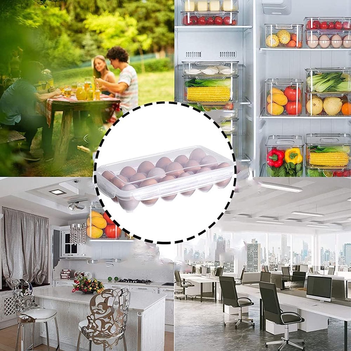 Egg carton, 18 racks refrigerator egg storage box with lid, egg rack, egg holder for refrigerator, egg storage container, plastic, transparent 32 x 18 cm