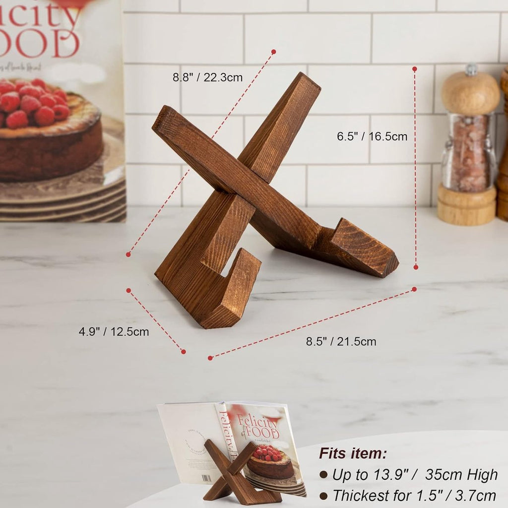 Recipe Rack - Wooden Recipe Shelf - Cookbook Rack - Multifunctional Display Rack - Kitchen Decoration - Brown
