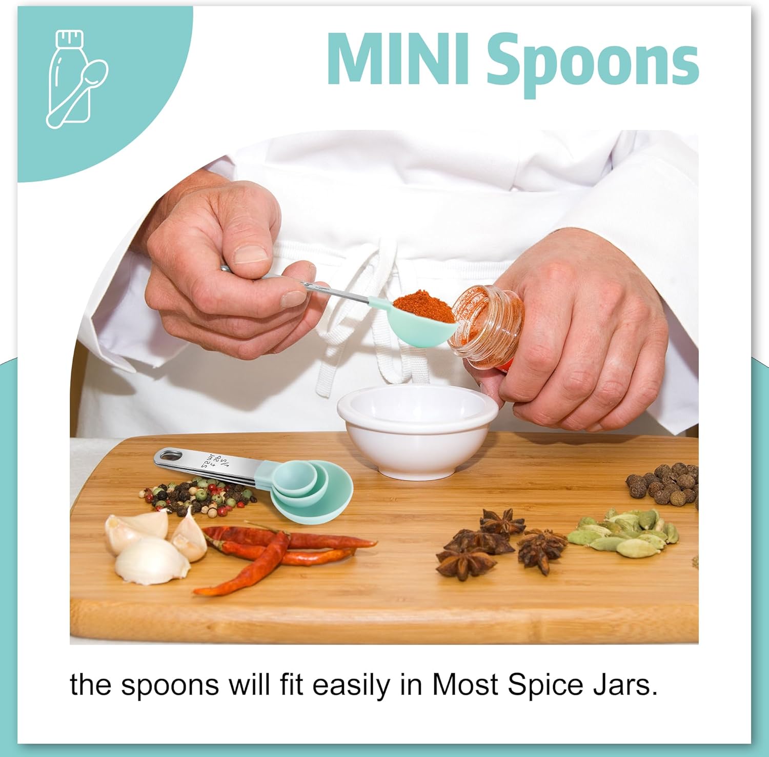 Measuring Cups & Spoons - Interlocking measuring cups for measuring dry or liquid ingredients - Stainless steel handles - Set of 8