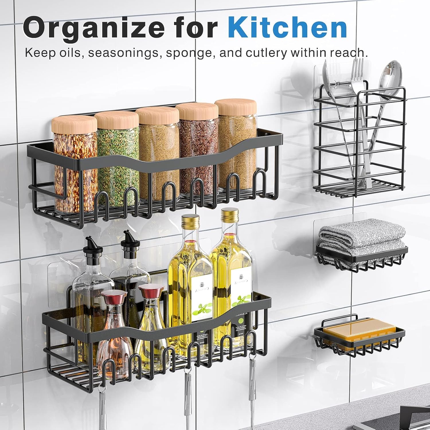 Self-Adhesive Shower Shelf - Rust-Resistant Stainless Steel Bathroom Organizer - No Drilling Required - Perfect for Bathroom Storage and Home Decor - XL - 5-Pack