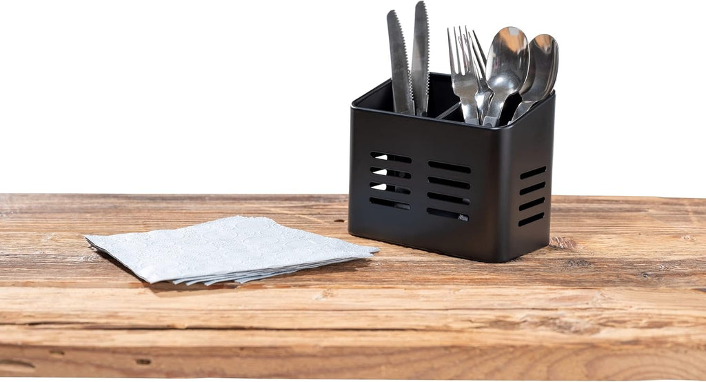 Set of 2 Cutlery Holders - Black & Silver - 430 Stainless Steel Cutlery Basket - Countertop Drainer - Modern & Rustproof