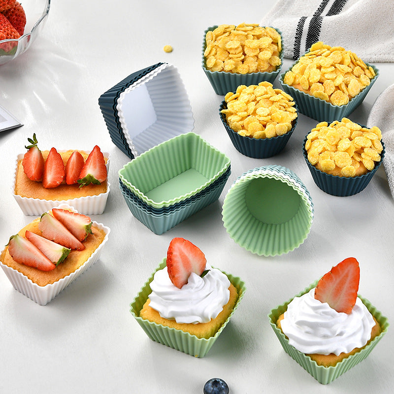 Silicone Muffin Mold Set - 12 Pieces - Reusable Cupcake Molds - Round, Square & Rectangular - Blue