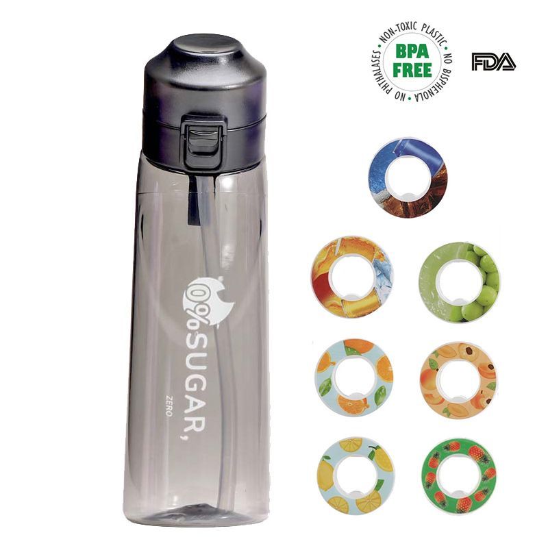 0 Sugar 0 Calorie Scented Water Bottle Transparent black 7 rings