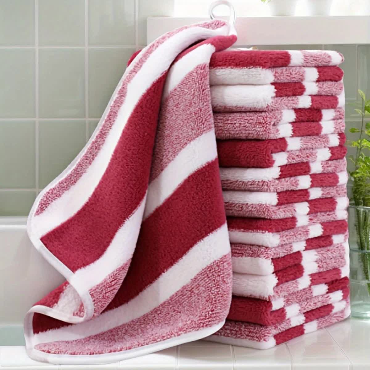 12PCS Thick Absorbent Lint-Free Coral Fleece Kitchen Cleaning Cloth, Easily Removes Grease, Hangable for Drying.PINK
